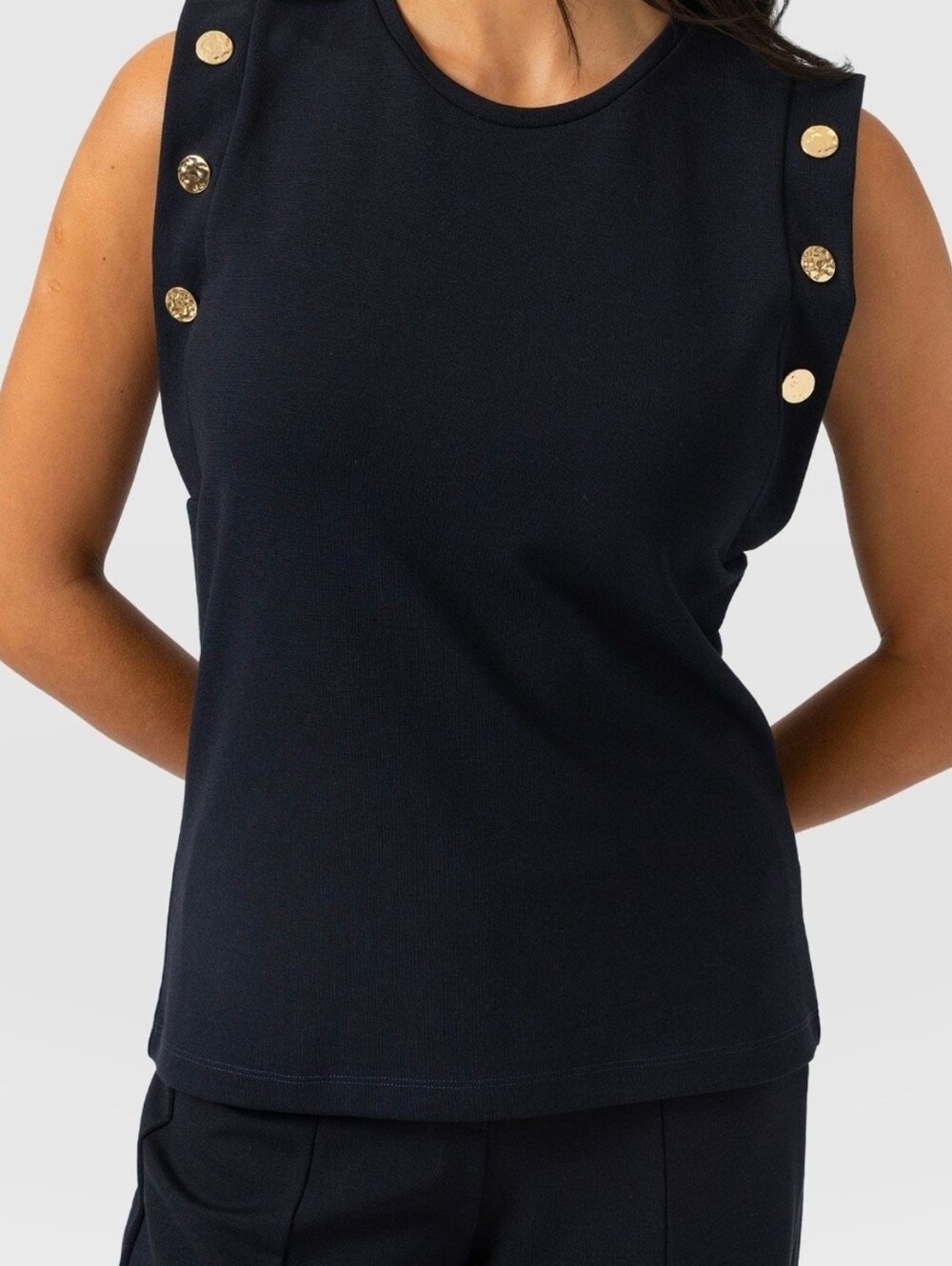 Rowan Saint+Sofia Black Tee And Gold Buttons